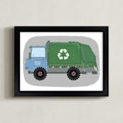 "The Garbage Recycle Truck" - Personalized Art Print in Moss by Rebecca Marchese - Framed