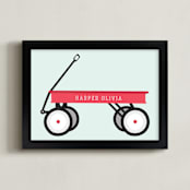 "Little Red Wagon" - Personalized Art Print in Mint by Alexandra Cohn - Framed