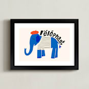 "French Elephant" - Art Print in Blueberry by Morgan Kendall - Framed