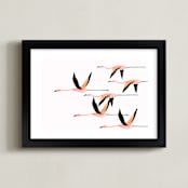 "Flyymingos" - Art Print in Blush by Anee Shah - Framed