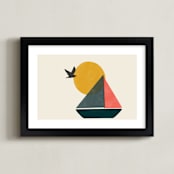 "Graphic Sailboat" - Art Print in Sea Blue by Daily Design Co - Framed