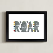 "Dino Roar" - Art Print in Shadow by Heather Schertzer - Framed