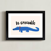 "French Crocodile" - Art Print in Cobalt by Morgan Kendall - Framed