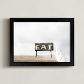 "roadside eat" - Art Print in charcoal by Robin Ott - Framed