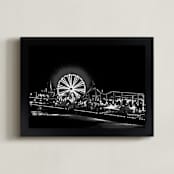 "the pier at NIGHT" - Art Print in black as night by Gail Schechter - Framed