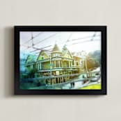 "Cisco from the Tour Bus" - Art Print in Tour Bus Yellow by Mechelle Gilford - Framed