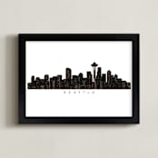 "Seattle Cityscape" - Art Print in /black by Hooray Creative - Framed