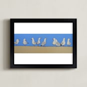 "Gossiping Gulls" - Art Print in Ocean Blue by Rachel Nelson - Framed