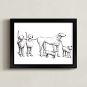 "Five Dogs" - Art Print in Black and White by XL - Framed