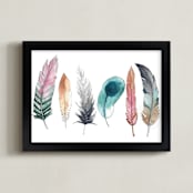 "Feather Fun" - Art Print in Pink by Kelsey McNatt - Framed