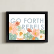 "Go Forth Rebels Blooms" - Art Print in Vibrant Coral by Kate Wong - Framed