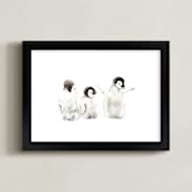 "Playful penguins" - Art Print in Grey by Lauren Rogoff - Framed