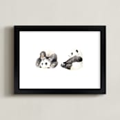 "Playful pandas" - Art Print in Black by Lauren Rogoff - Framed