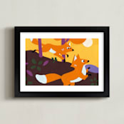 "Friendly foxes" - Art Print in Desert orange by Rafael Yaniger - Framed