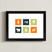 "Forest Charm Print" - Art Print in Forest Blue by TM Stationery - Framed