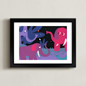 "Enormous elephants" - Art Print in Magenta by Rafael Yaniger - Framed