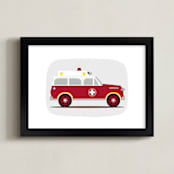 "Red Rescue Ambulance" - Art Print in Red rescue by Rebecca Marchese - Framed