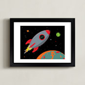 "Cute Gray Rocket Ship" - Art Print in Space Gray by Nathan Poland - Framed