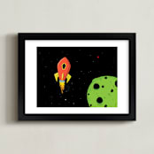 "Cute Rocket Ship" - Art Print in Cute Orange by Nathan Poland - Framed
