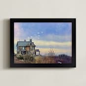 "Magical Ocean House" - Art Print in Ocean Blue Green by Andy Mars - Framed