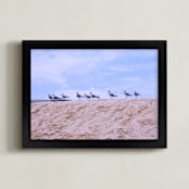 "Seagulls on Sand Hill" - Art Print in Calm Blue by AreekaDesigns - Framed
