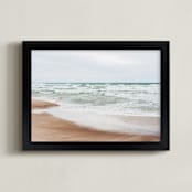 "White waves and bird II" - Art Print in light blue by Lying on the grass - Framed