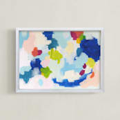 "Dos Colibris" - Art Print in Bright Blue by Sarah Finkel - Framed