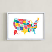 "Super States of America Map" - Art Print in Rainbow by Jessie Steury - Framed