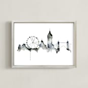 "London Skyline" - Art Print in Shades of Grey by Kelsey McNatt - Framed