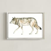 "Wolf Watercolour Study" - Art Print in Olive Taupe by Eve Schultz - Framed