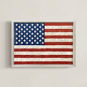 "Rustic American Flag" - Art Print in Navy Blue by Amy Marsh - Framed