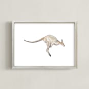 "Watercolor Leaping Kangaroo" - Art Print in Kangaroo Grey by Lauren Rogoff - Framed