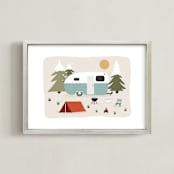 "Happy Camper" - Art Print in Toasted Marshmallow by Christie Garcia - Framed