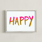 "Happy Happy Letters" - Art Print in Bright Pink by Christina Flowers - Framed
