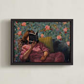 "A Good Book" - Art Print in Rose by Wendy Keller - Framed Canvas