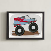 "Monster Truck Jump" - Art Print in Blue monster by Rebecca Marchese - Framed Canvas