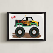 "Flaming Monster Truck" - Art Print in Lit Flame by Rebecca Marchese - Framed Canvas