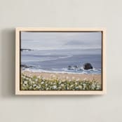 "Seaside Daisies" - Art Print in Dusty Blue by Arohika Verma - Framed Canvas