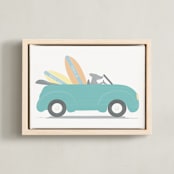 "Beach Day Fun" - Art Print in VW blue by Rebecca Marchese - Framed Canvas