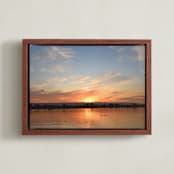 "SUNSET OVER LAKE" - Art Print in Golden orange by NSMARK - Framed Canvas