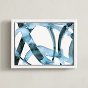 "Stay Connected I" - Art Print in Indigo Blue by Mary Gaspar - Framed Canvas