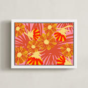 "Electric Bloom" - Art Print in Paprika by Deborah Velasquez - Framed Canvas