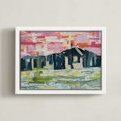 "View of Our Mountain" - Art Print in Sunset Pink by Kristin John - Framed Canvas