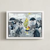 "There is sunshine after the rain" - Art Print in Raincoat by Caroline Bonne Muller - Framed Canvas