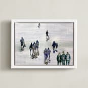 "In the crowd" - Art Print in blue petrol by Lulaloo - Framed Canvas
