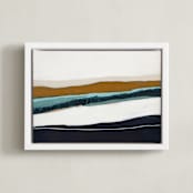 "Moonlight Seascape" - Art Print in Dark Navy Blue by Caryn Owen - Framed Canvas