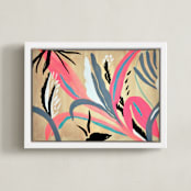 "Pink foliage" - Art Print in bright pink by FERNANDA MARTINEZ - Framed Canvas