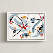 "Bloom on rain" - Art Print in indigo blue by FERNANDA MARTINEZ - Framed Canvas
