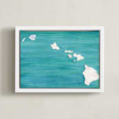 "Hawaii in Paint" - Art Print in Hawaiian Blue by Denise Wong - Framed Canvas