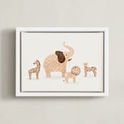 "Wooden Safari Animals" - Art Print in Moon by Dani Lugato - Framed Canvas